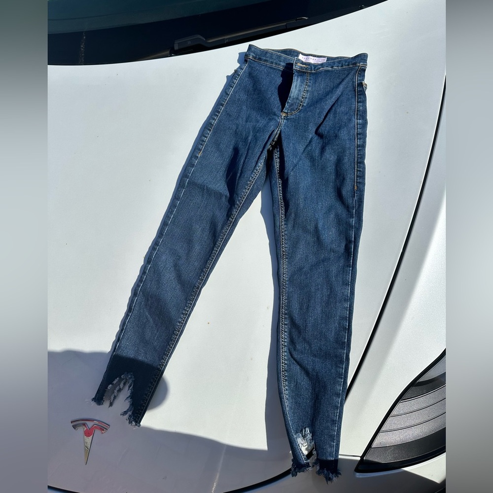 top shop cropped and frayed high waisted jeans